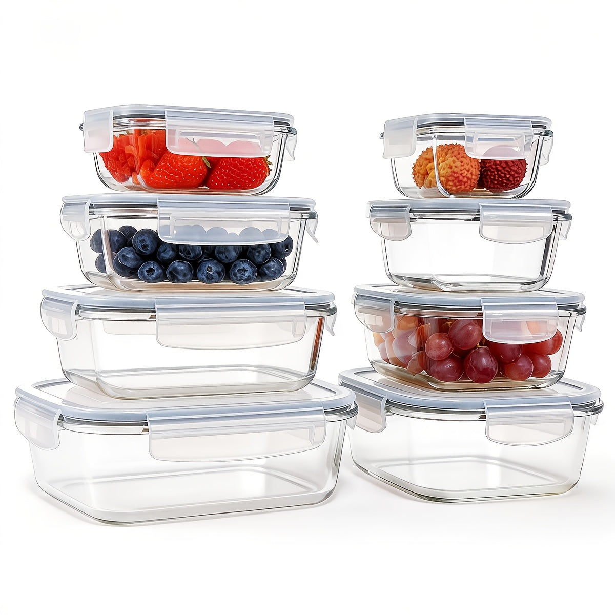 16pcs Glass Food Storage Containers - 8 Glass Bowls + 8 Lids, Glass Bowls with Sealed Lids, BPA Free, Meal Prep Containers, Bento Boxes, Lunch, Dishwasher, Microwave, Refrigerator Safe Glass Food Storage Containers, Food Service Delivery Boxes