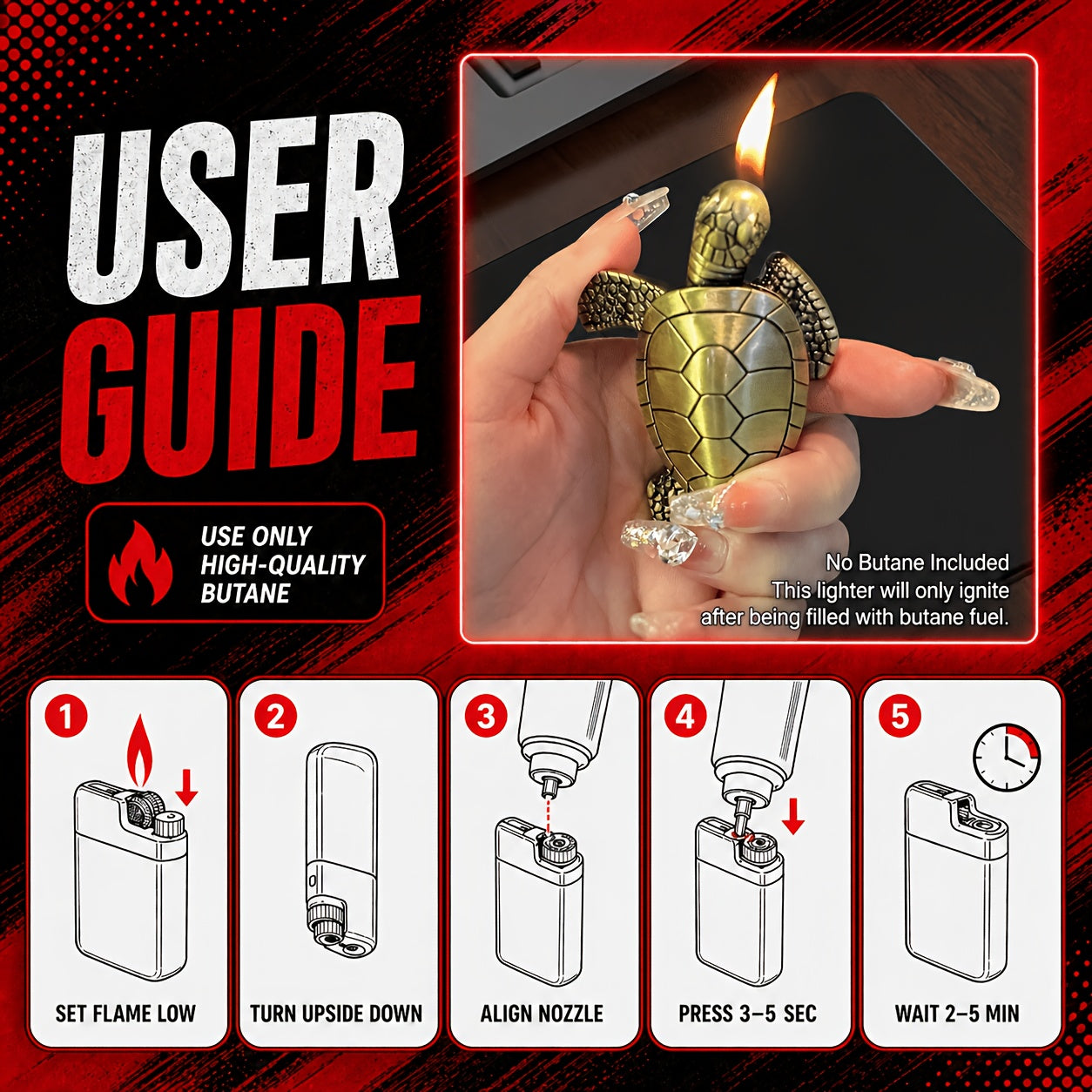 (No Butane)Butane Torch Lighter, Creative Novelty Lighters, Refillable Adjustable Soft Flame Lighters, Cool Lighters Desktop Portable Lighters Golden Turtle Lighters, Men's Gifts, Holiday, Birthday Gifts, (No Butane)
