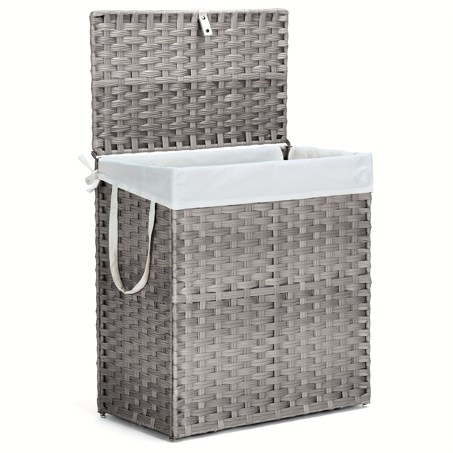 Laundry Basket with Lid 29.06gal Large Capacity Hamper Removable Machine Washable Liner Foldable Rattan Clothes Hamper Sturdy Steel Frame for Bathroom Storage Solution, Laundry Baskets
