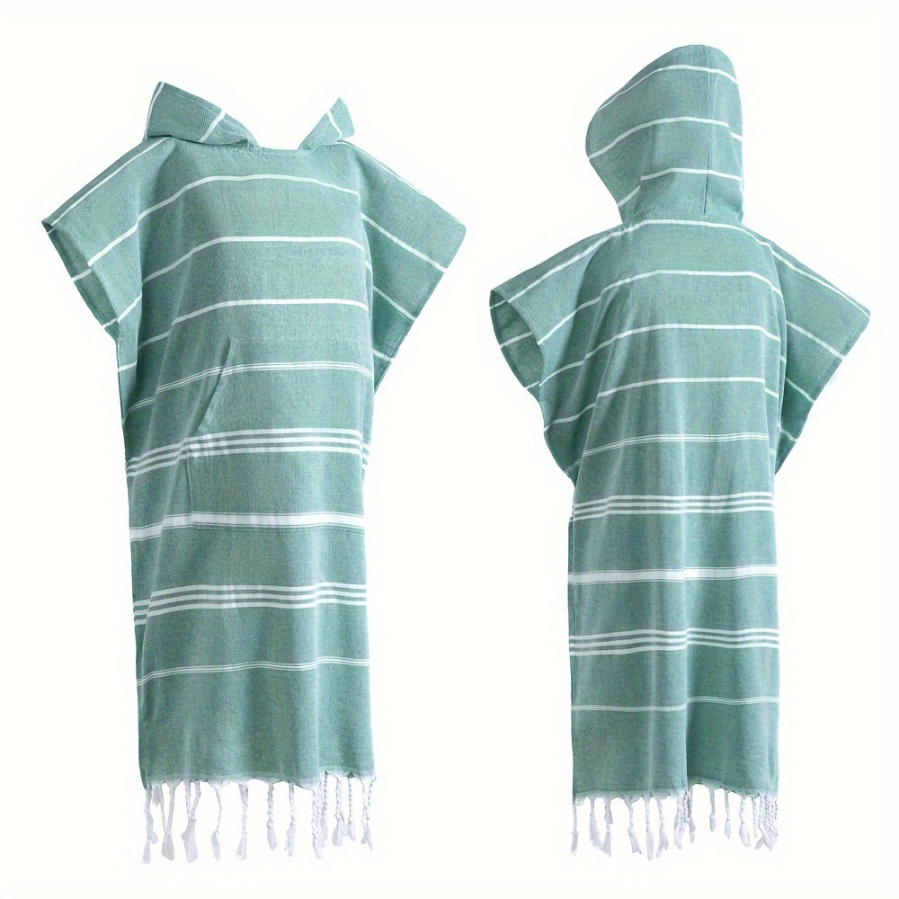 Turkish Wearable Beach Towel Sandproof Cotton Large Surf Poncho Hooded Wetsuit Changing Towel Quick Drying Sandproof, Thin Hooded Bathrobe, Lightweight, Suitable for Swimming, Bathing, Diving, Beach Surfing, Bathroom Accessory, Beach Essentials
