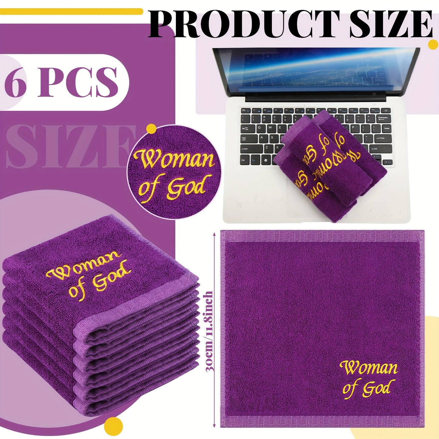 6pcs Pastor Towels For Men Pastor Hand Towels Woman Of God Handkerchiefs Church Clergy Handkerchief (Purple, Wash Cloths