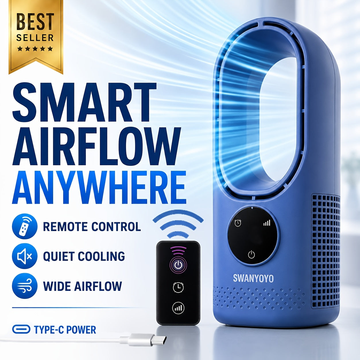 Portable Air Conditioning Fan, USB Tower Fan, Desktop Bladeless Fan - With Remote Control, Touch Screen, Water Mist Cooling, Seven-color LED Ambient Light, Timer And Intelligent Shutdown - Perfect For Offices, Travel, Camping And Home Necessities