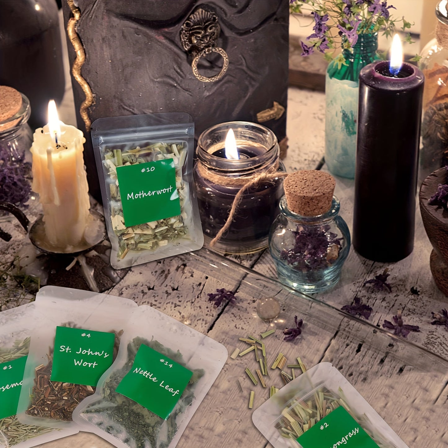 Gift for Her/Him 30 Packs Different Dried Herbs for Wicca, Pagan And Wiccan Rituals, Altar Supplies, Magic Spells, with Metal Spoon - Witchcraft Supplies Herbs Kit for Witch Beginners, for Halloween