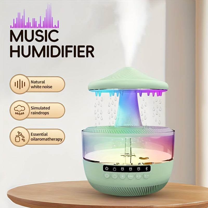 Quiet Home Raindrop Music Humidifier, 7-Color Night Light, Dual Mist Output, Visible Water Level, 26dB Ultra-Quiet, 24H Long-Lasting Operation, Ideal for Living Room/Bedroom/Office, Perfect Birthday & Valentine's Day Gift, Comfortable Humidification