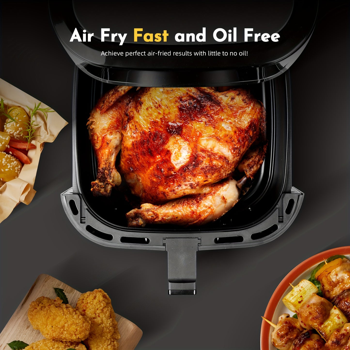 8.5/3.6QT Touch Air Fryer | Upgraded 8-in-1 Basket, Digital Touchscreen Display with 8-Presets, Air Fry, Bake, Roast, Broil in Minutes, Black (Touchscreen Series), YMS Brand, Stainless Steel Basket, 1500W Power, 120V Voltage
