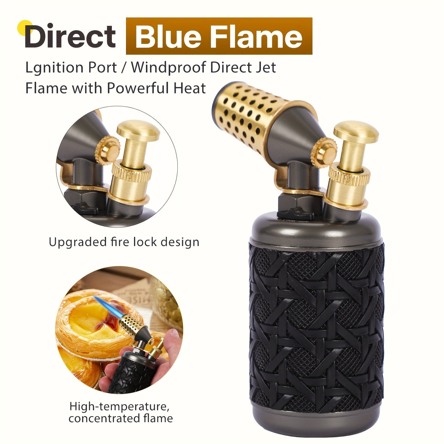 Butane Torch, Premium Double Flame Big Kitchen Torch Lighters with Safety Lock Adjustable Refillable Multipurpose Culinary Blow Torch for Creme Brulee, Baking, BBQ Outdoor Lighters, Outdoor Camping Lighters (Butane Gas Not Included)