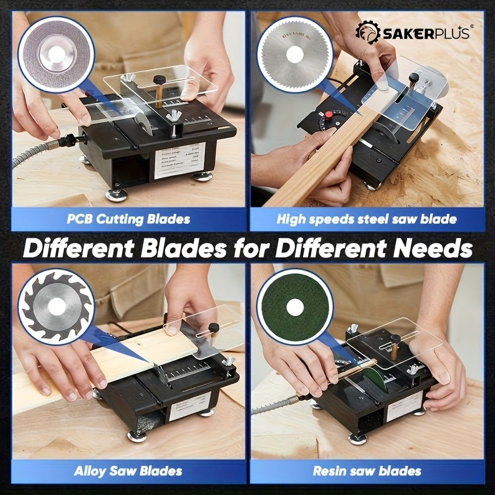 Sakerplus 100W Mini Table Saw with Woodworking Pen Set, 7-Speed & Angle Adjustable Electric Saw Cutter, 16mm Max Cutting Depth for Precision Crafts, Model Making, DIY Jewelry & Home Projects, Birthday Holiday Gifts for Men, Woodworkers, Beginners