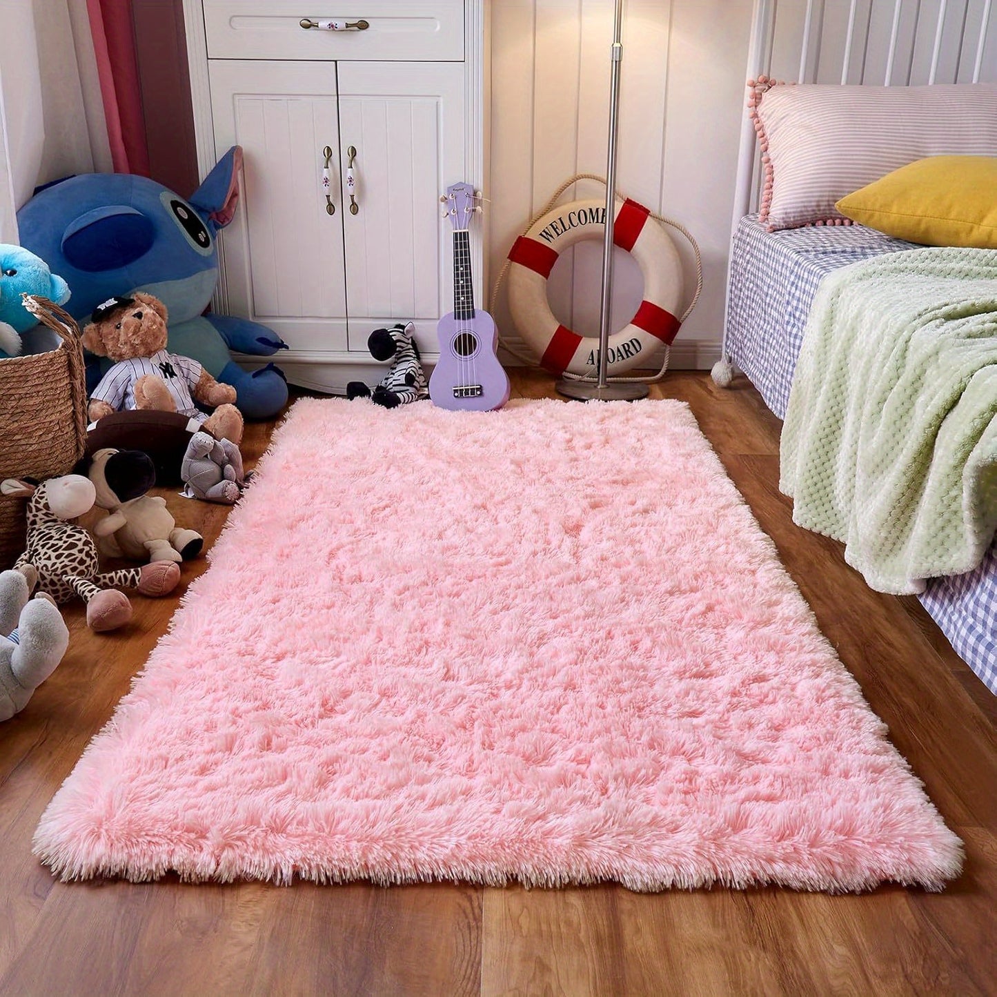 1pc Pink Soft Shaggy Living Room Area Rug with Carpet Stickers for Bedroom, Living Room, Dormitory, Hotel, Home Decor Aesthetics, Upgraded Non-Slip, Thickened, Fluffy, Moisture Resistant, Easy to Clean, Father's Day Graduation And Wedding