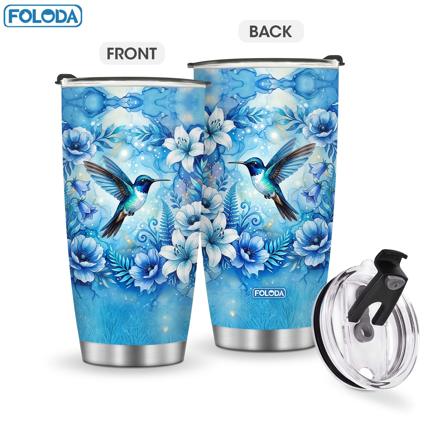 1pc, Hummingbird Flower Vacuum Insulated Travel Coffee Tumbler For Mother Grandma, Present For Mama Mom Sister Daughter, Birthday Valentines Day Gift For Her