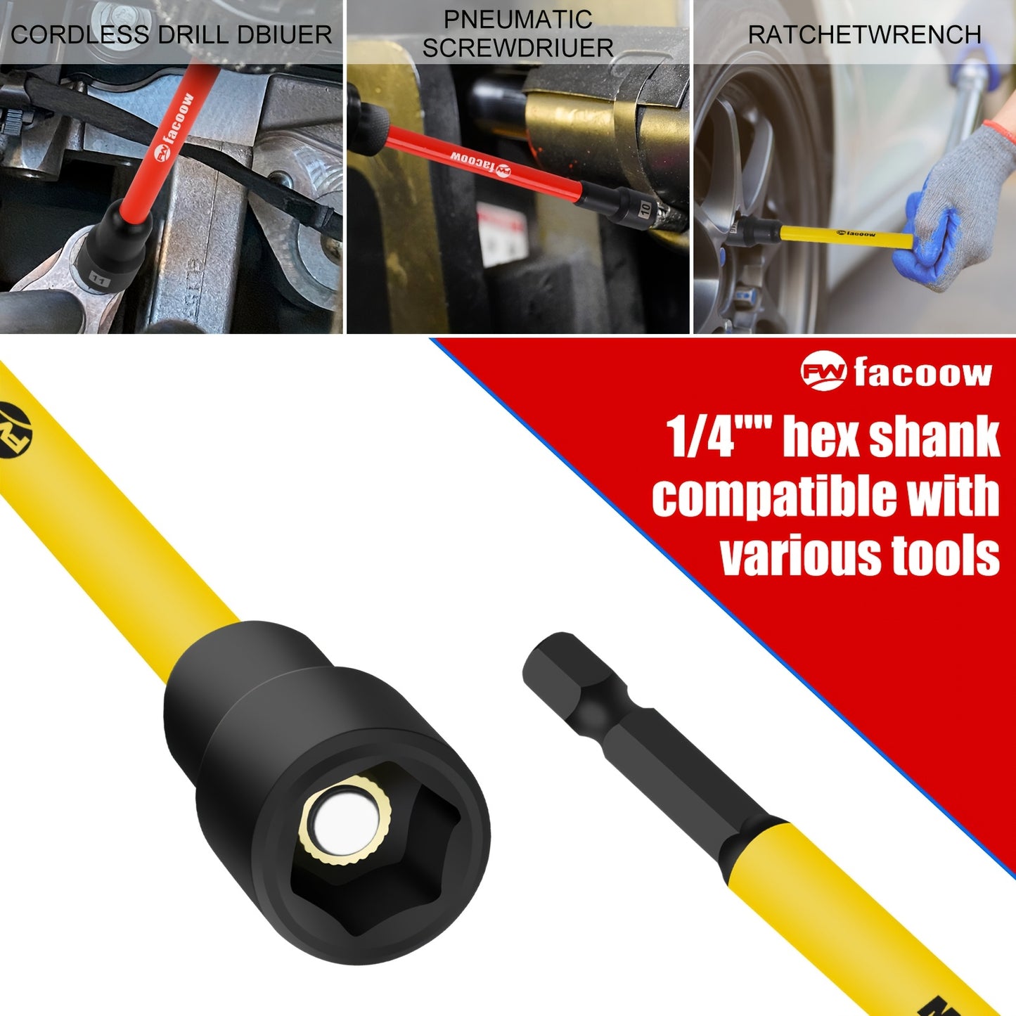 Magnetic Nut Driver Set 19PCS – SAE & Metric | 1/4" Hex Shank 6" Long | PH1 & PH2 for Impact Drills | Magnetic Socket Set with Sturdy Tool Case | Professional & DIY Projects