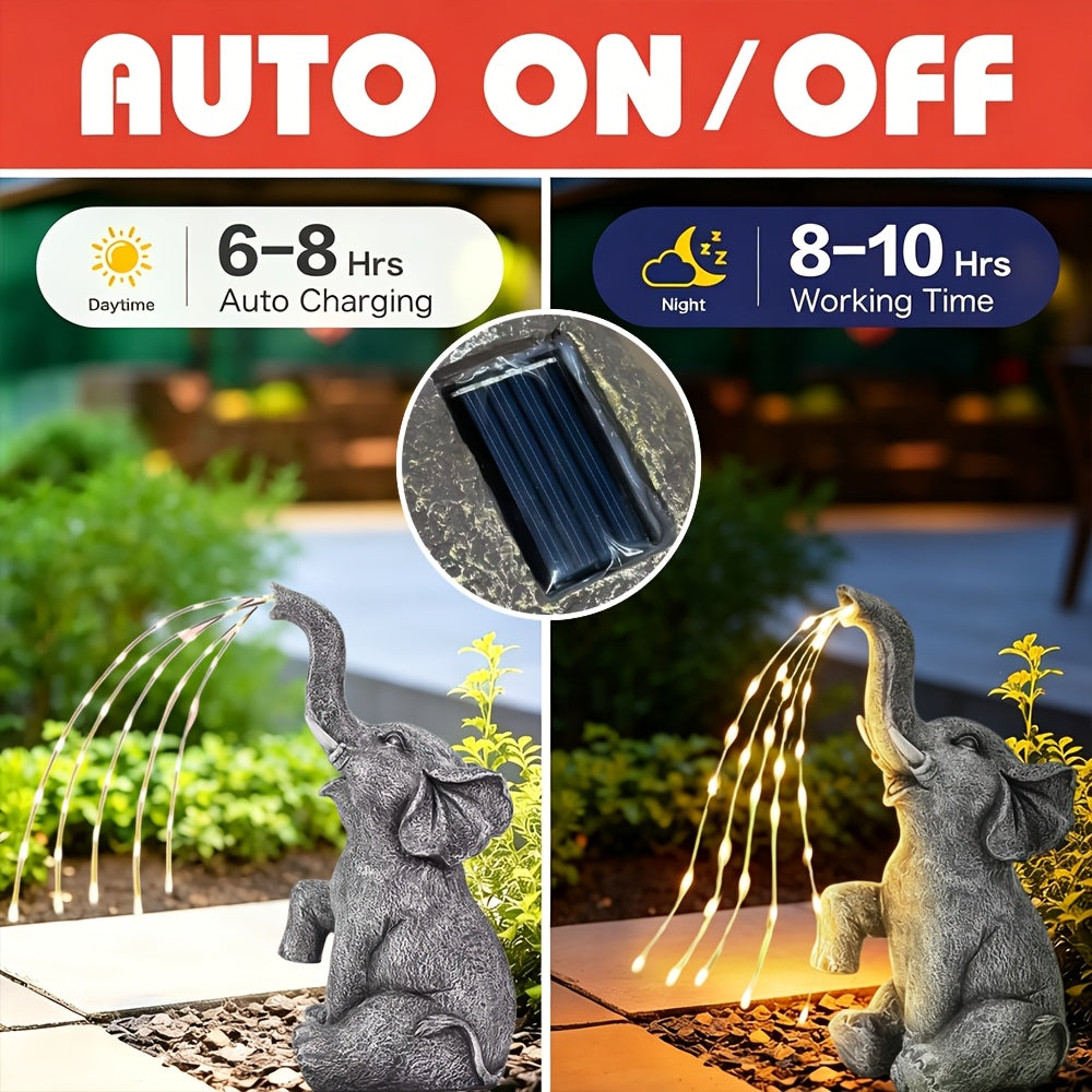 Solar Garden Decoration Water Spraying Elephant Sculpture Outdoor, IP44 Waterproof, LED Lucky Elephant Ornament Garden Lights, Thanksgiving Gift, Patio, Balcony, Porch, Deck, Halloween Decorations, Solar Outdoor Lights, Solar Light Sculpture