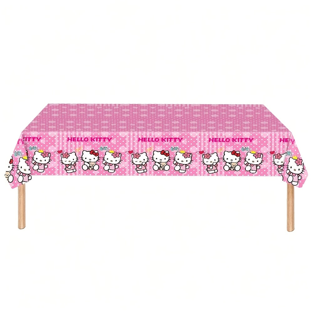 41pcs/Set Pink Hello Kitty Theme Party Set, Disposable Party Supplies Decoration Includes 20 Plates, 20 Napkins, 1 Tablecloth