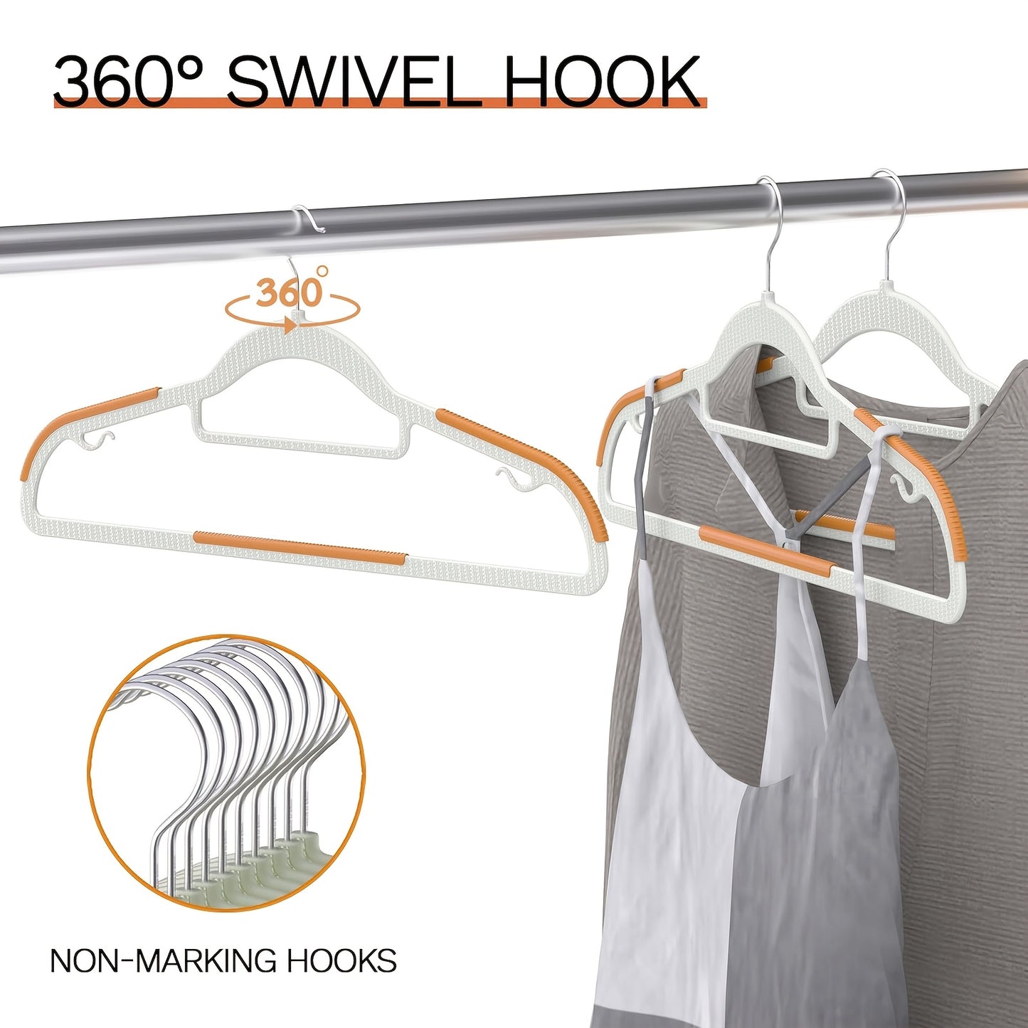 50 Pack Heavy Non-Slip Hangers ( Includes 8pcs Clasps) - Durable, Sturdy, And Space-Saving Design For Shirts, Pants, Scarves, And Coats, Space-Saving Wardrobe Hangers With Non-Slip Shoulder Strips, Wet/Dry Use For Bedrooms, Bathrooms, Dorms