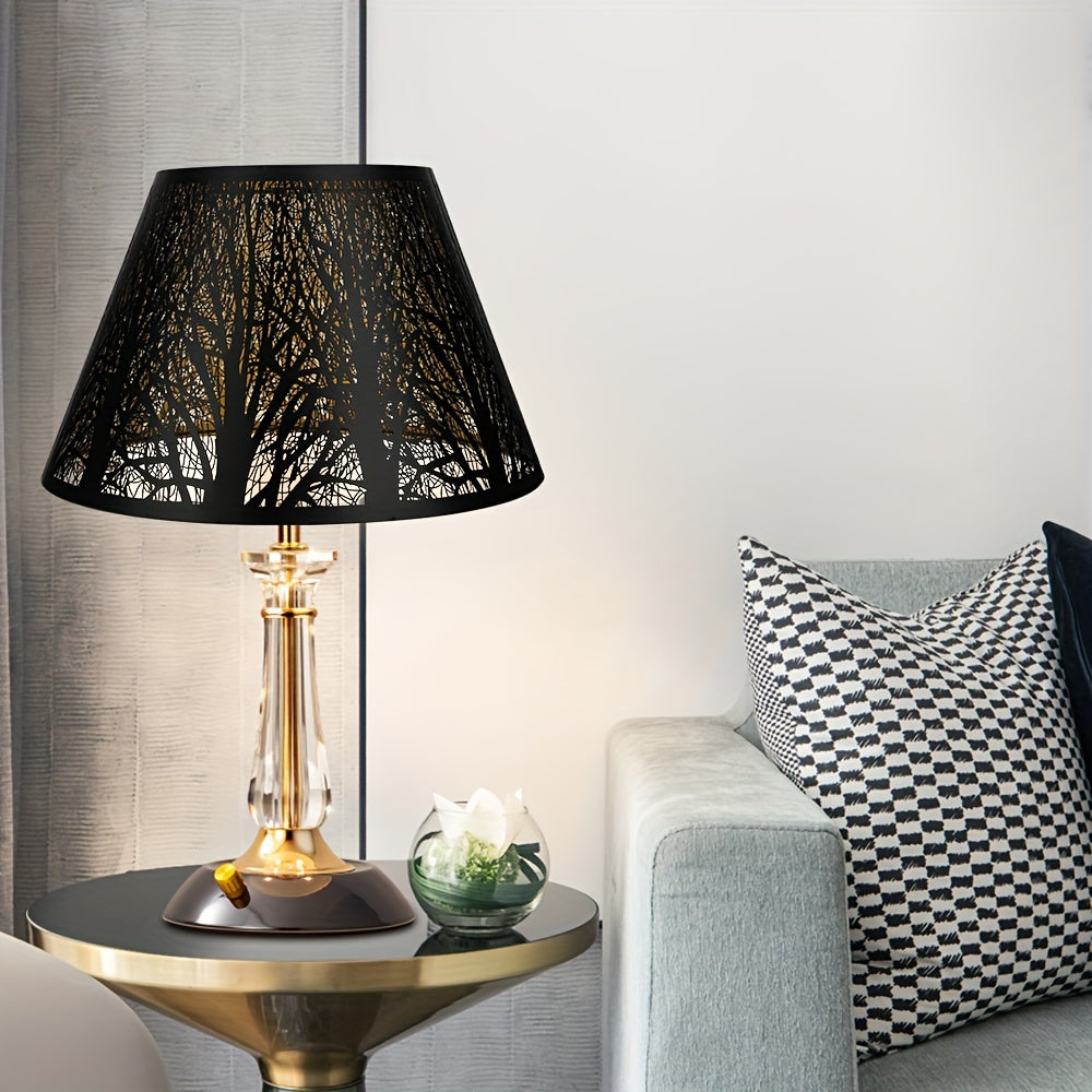1pc Etched Forest Metal Lampshade, Black Exterior with Golden Interior, Barrel-Shaped Lampshade, Medium to Large Lampshade, Table Lamp Shade, Floor Lamp Shade, Black Lampshade 7x13x7.8", Suitable for Table Lamps, Floor Lamps, High-Quality Lampshade