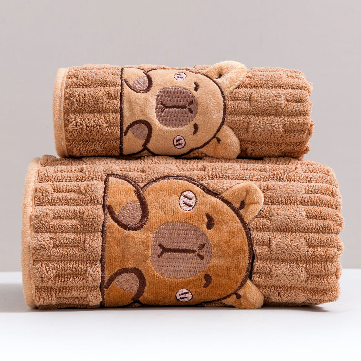 Cute Capybara Face 2pcs Bath Towel Set, Super Soft Coral Fleece, 34X74In Towel And 70X140In Bath Sheet, Ultra Absorbent Quick-Dry Bath Towels for Spa, Gym, Hotel, Guest Bathroom
