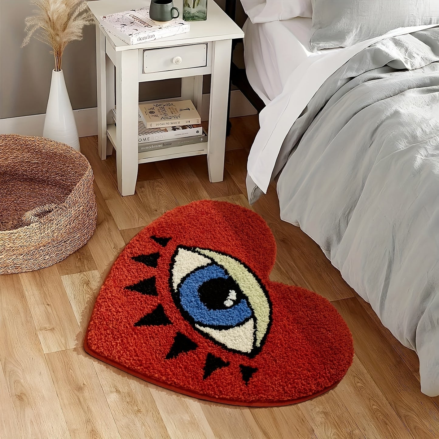 1pc Eye Pattern Heart Shaped Irregular Bathroom Carpet, Valentine's Day Decorative Bathtub Foot Pad, Plush Non-slip Absorbent Bathroom Mat, Bathroom Accessories, Home Decor, Room Decor