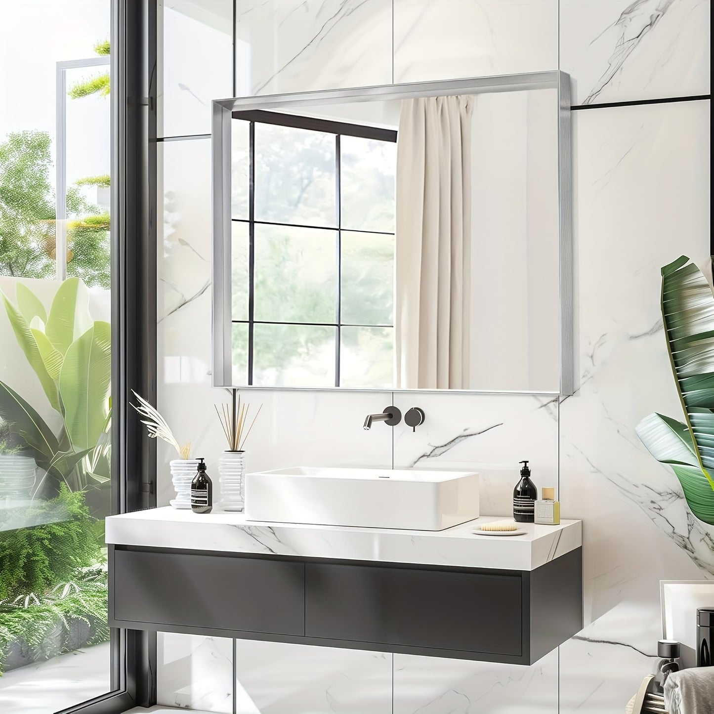 Bathroom Vanity Mirror Wall Mounted Metal Frame Rectangle – Anti-Rust Farmhouse Mirror in Matte Black, Gold & Silver, Multiple Sizes, Horizontal or Vertical Hang