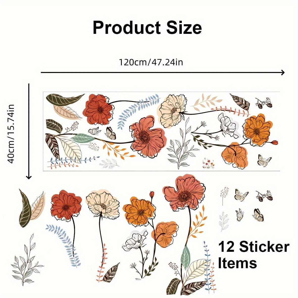 Bohemian Flower Wall Stickers Wildflowers Living Room Bedroom Background Wall Art Deco Self-adhesive Paper Bohemian Flower Wall Stickers, Wildflowers, Fruits and Pasted Wall Art Stickers for Living Room, Bedroom and TV Walls