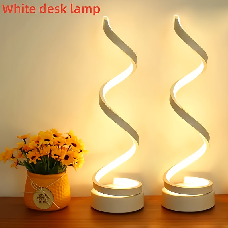 Touch Control Spiral Table Lamp with 3 Color Modes LED Bulb - Vintage Adjustable Arm Desk Light, USB-C Powered, Modern Minimalist Bedside Lamp for Bedroom Living Room Study Office, Black or White