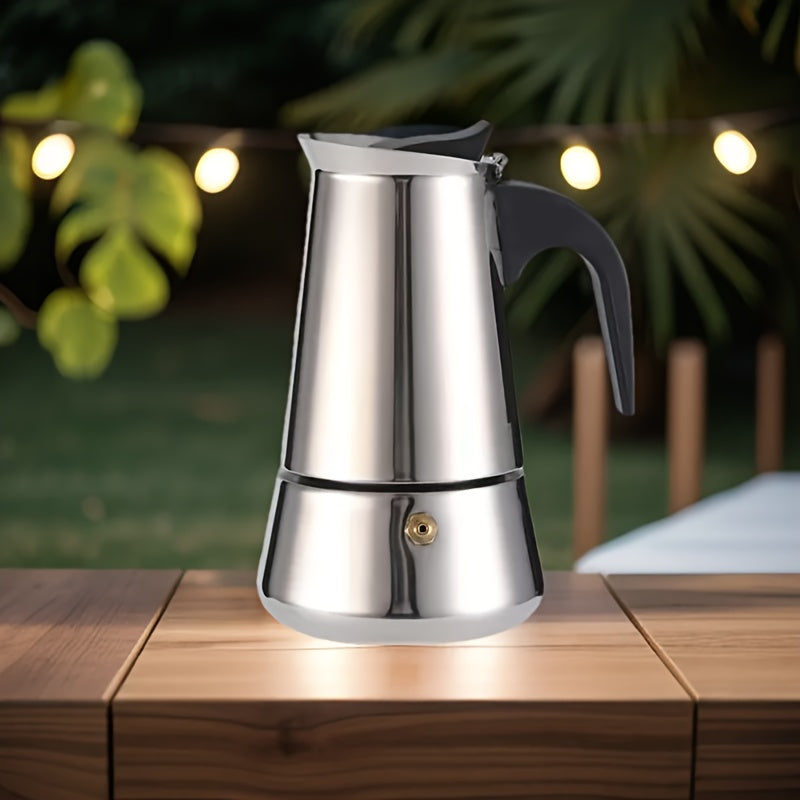 Classic Moka Pot Espresso Maker in Stainless Steel, Manual Coffee Brewer for Two Servings, Sturdy Design for Strong Coffee And Lattes, No Electricity Required