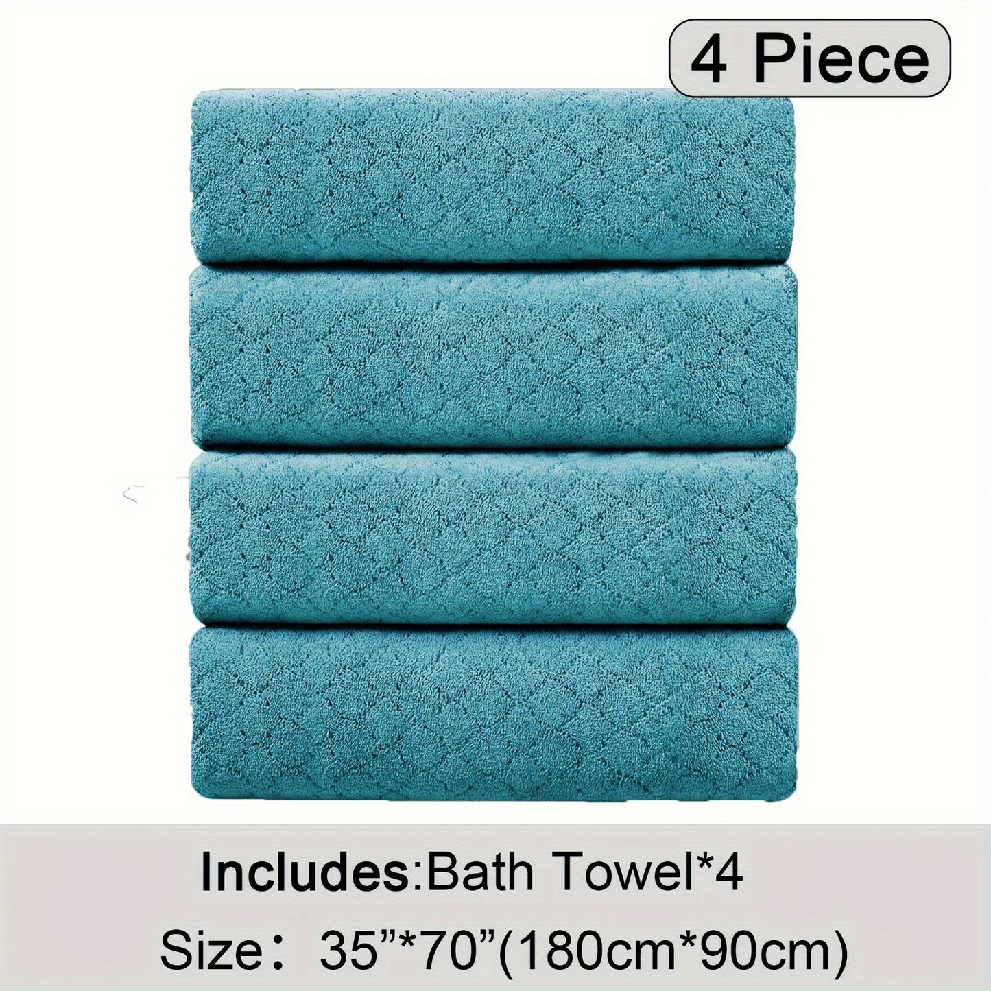4pcs Oversized Bath Towel Set in Sleek Blue - Ultra Soft, Highly Absorbent, Quick-Dry Microfiber with Diamond Pattern - Includes 4 Bath Towels, and Matching Beach Chair Cover - Ideal for for Bathroom Hotels Gym, Valentine's Day Gift, Wash Cloths