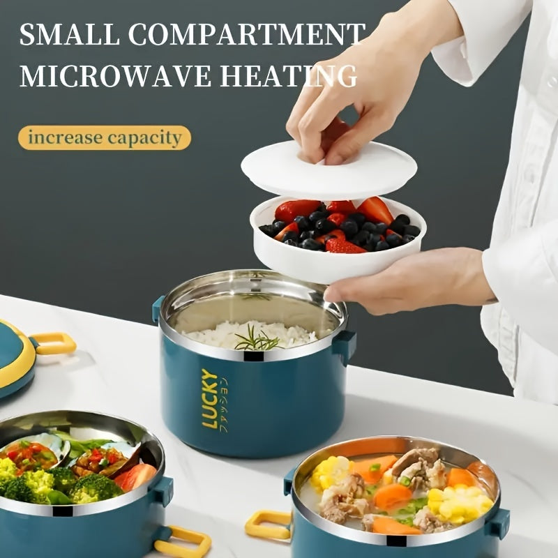 Large Capacity Stainless Steel Insulated Lunch Box Set - Reusable, Portable, And Leak-Proof Bento Container with Thermal Bag And Cutlery for School, Picnic, Camping, Teens, And Workers - Durable, Easy to Clean, And Space-Saving Kitchen Essentials