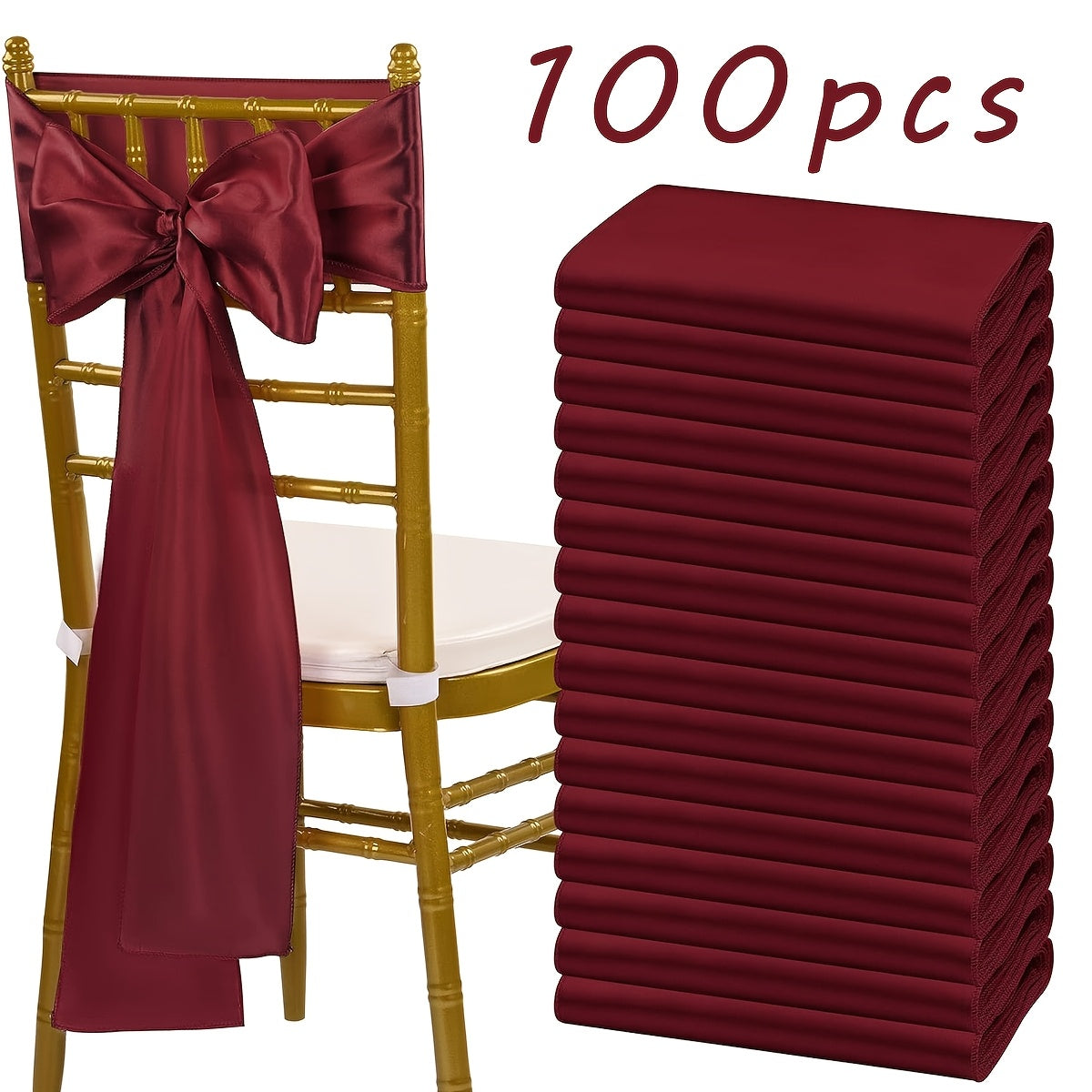 100pcs Satin Chair Sashes Bows for Wedding Banquet Party Event Decoration – 13 Colors, 18×275cm