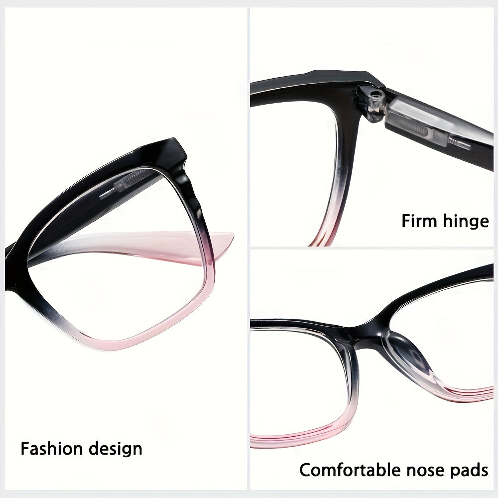 Blue Light Blocking Reading Glasses for Women Rectangular Frame Floral Design Anti-Fatigue Spring Hinge Resin Lenses Comfortable Lightweight Readers Purple Floral Gradient Black Brown Magnification 1.0 to 4.0