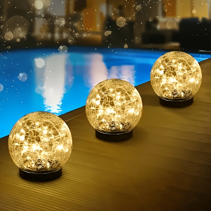 2pcs/4pcs Solar Outdoor Garden Decorative Lights, Cracked Glass Ball Lights, Solar Glass Lawn LED Lights, IP44 Waterproof, Ideal for Gardens, Yards, Lawns, And As Gifts for Family And Friends, with Ground Stake