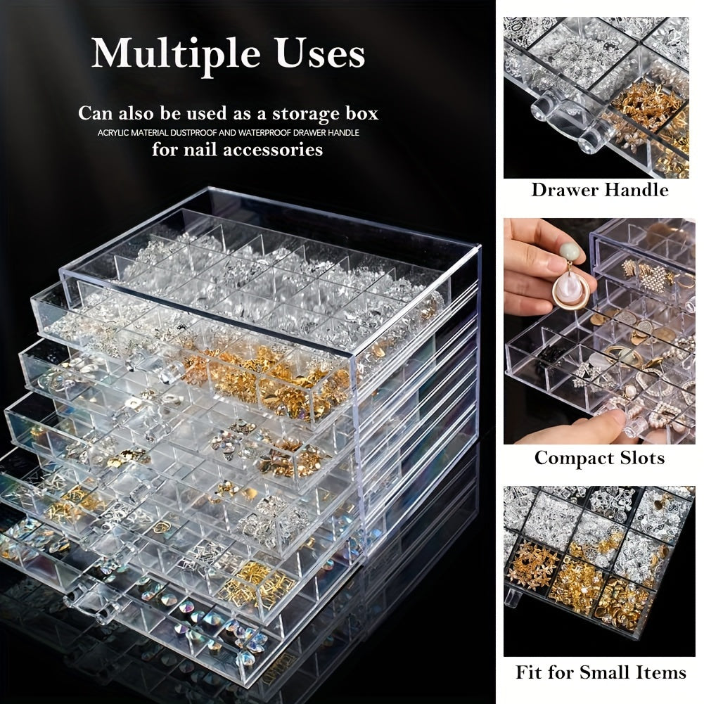 Jewelry Storage Box 5-Layer Drawer Organizer – Transparent Nail Art Accessory Storage Container for Earrings Rings Necklaces Beads 120 Cells