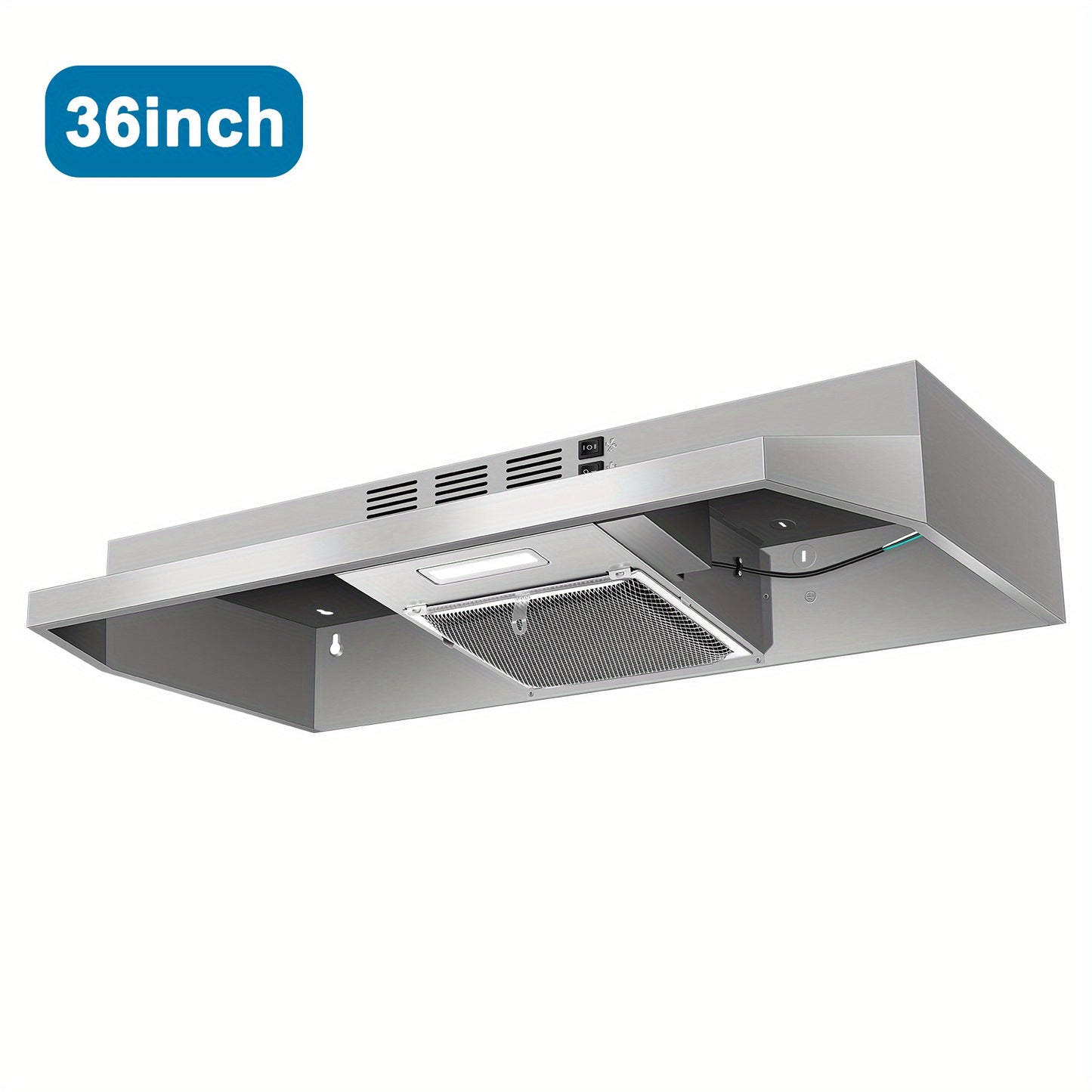 36 Inch Under Cabinet Range Hood - Ducted/Ductless Convertible Stainless Steel Vent Hood with 350CFM 2-Speed Exhaust Fan, 2W LED Light, 3-Layer Aluminum Mesh Filter (Carbon/Sponge/Odor), Top/Rear Venting for Kitchen, Durable Construction, Threelayer Filtr
