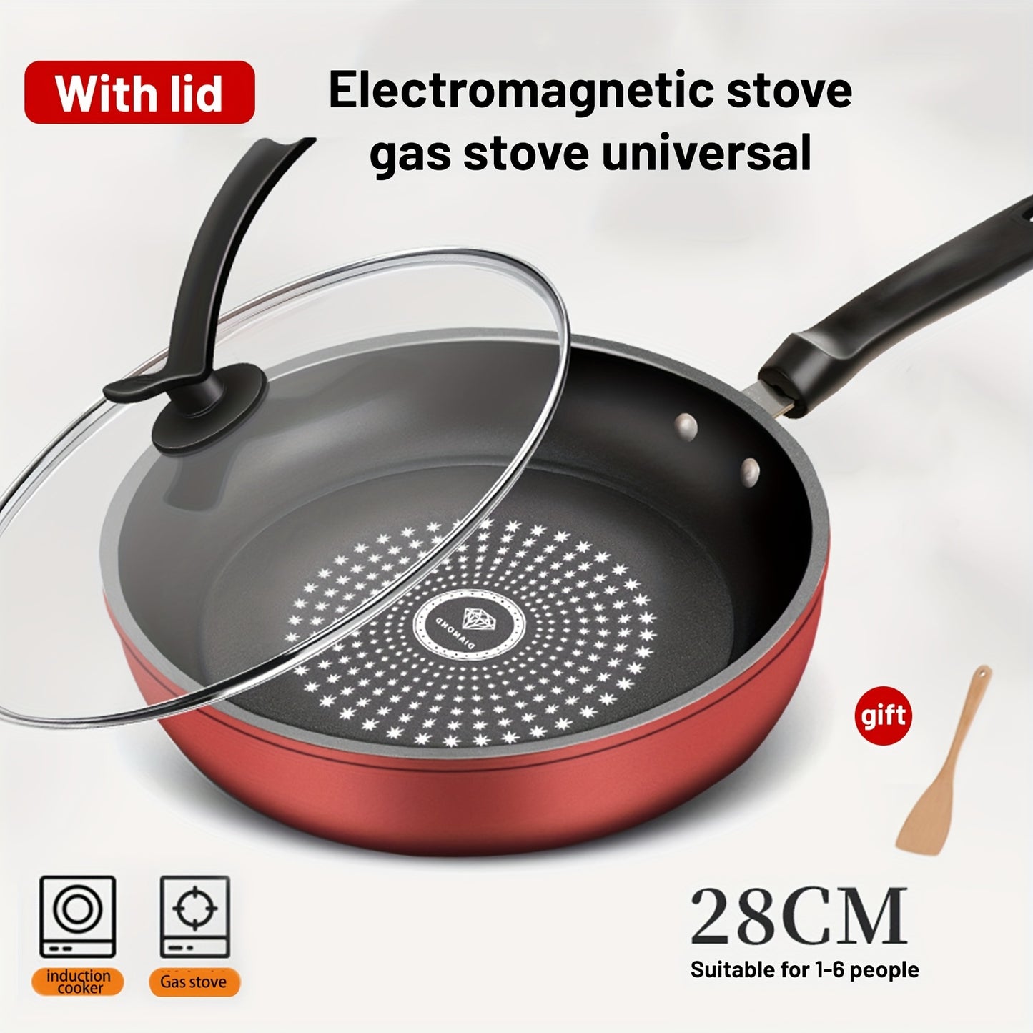 11.02in/10.24in/9.45in Cast Iron Non Stick Frying Pan, with Lid, Featuring A Non-Stick Coating, Stainless Steel HandleLightweight Smoke-free Frying Pan, Flat Bottomed Pan, Cookware Set, Suitable for All Stoves, Perfect for Fried Eggs, Steak, Pancakes