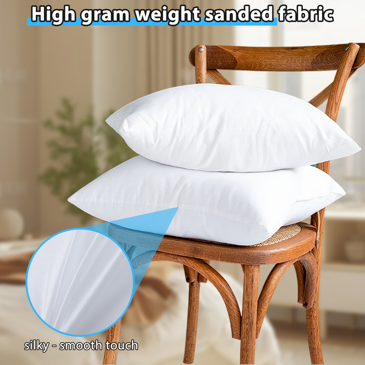 4pcs High Quality Fluffy Square Pillow Cores with Zipper - Plump White Stuffer Cushion Inserts, Ideal for Sofa, Bed & Patio Cushion Fillings, Perfect for Outdoor Camping And Travel, Great Family Gift Choice