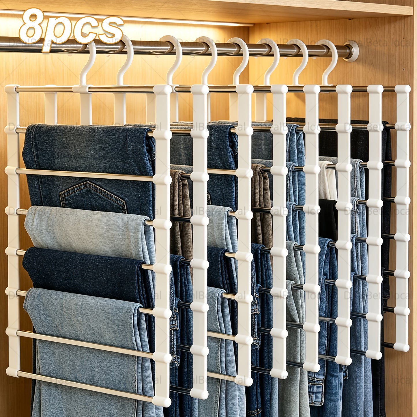 2/4/8pcs Foldable Multi-Layer Pants Hanger - Stainless Steel Non-Slip Closet Organizer For Jeans, Leggings & Scarves - Space-Saving Clothes Rack