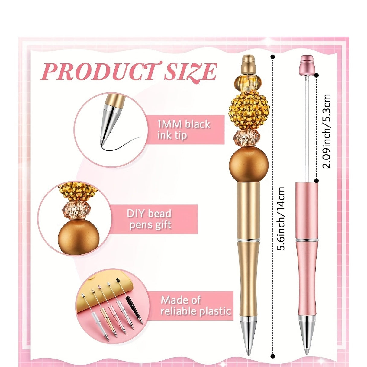 Beadable Pens Bulk 40/60pcs, DIY Bead Ballpoint Pens with Black Ink Shaft, Assorted Random Colors for DIY Crafts, School Office Teachers Bridal Shower Graduation Gifts