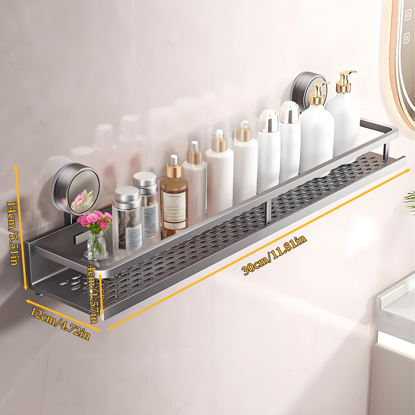 1pc Easy-Install Suction Cup Shower Caddy, Wall-Mounted Organizer for Shampoo & Soap with Towel Holder, Heavy-Duty Floating Shower Shelve for Shower Accessories - Strong Adhesive, Bathroom Organizers And Storage, Shower Organizer, Bathroom Shelves