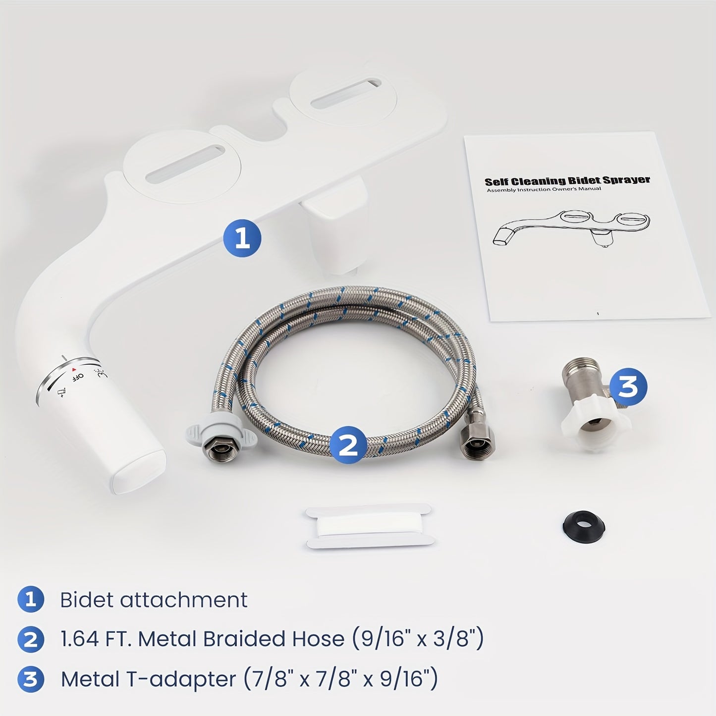 Bidet Attachment for Toilet - Dual Retractable Nozzle Non-Electric Self-Cleaning Fresh Water Bidet Sprayer, Adjustable Water Pressure, Fits Most Toilets, Brass T-Adapter & Metal Hose Included, Easy Install