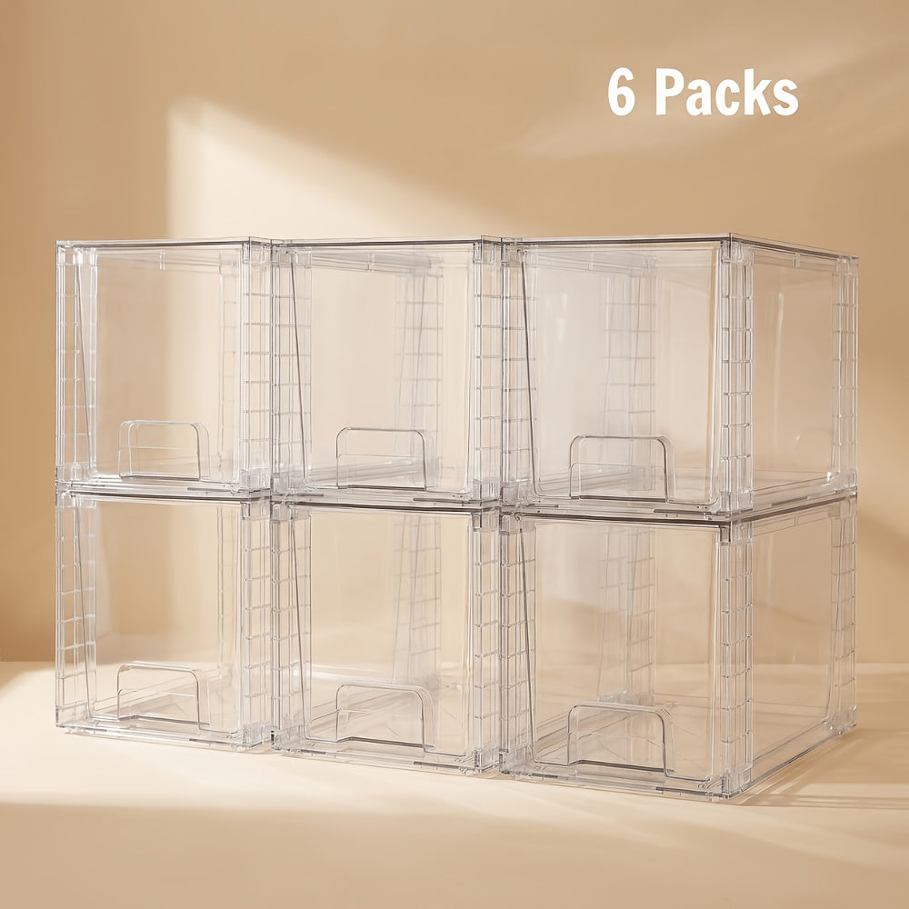2/4/6/8pcs Large Stackable Clear Acrylic Food Storage Bins With Lids | Kitchen Pantry Organizer Boxes, Cabinet Storage Drawers For Dry Food, Snacks, Cereal
