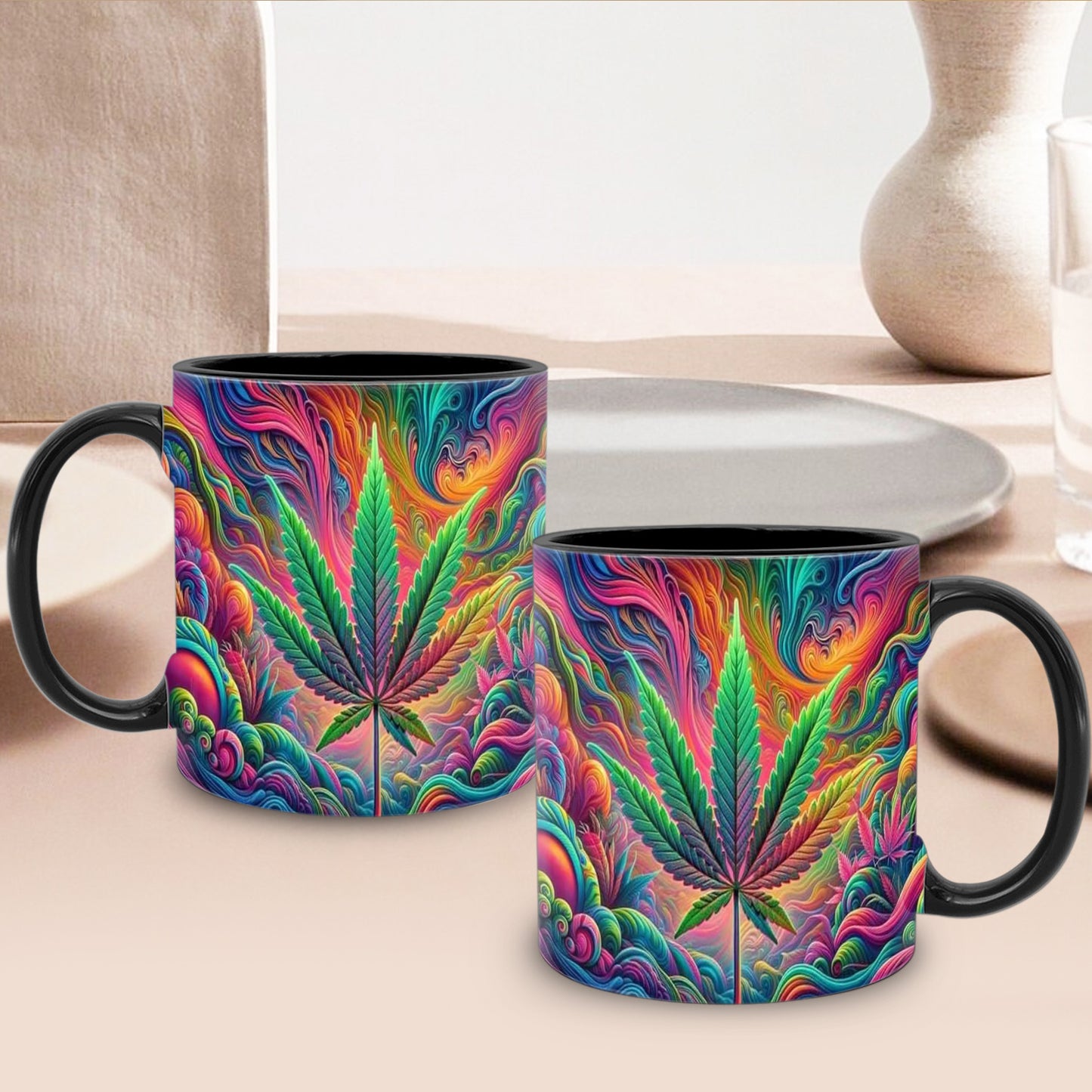 One Ceramic Mug Featuring a Design, 11 Ounces, with a Psychedelic Print, Suitable for Use in a Living Room, Office, Or Cafe, Perfect As a Gift for Friends