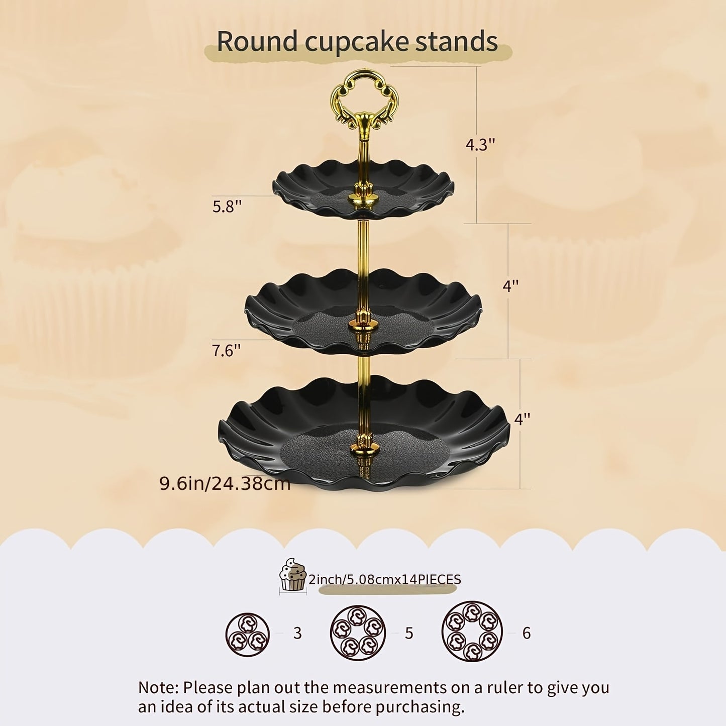 10pcs Cake Stand Set, 3 X Double Tier And 3 X Triple Tier Cupcake Stands, 4 X Appetizer Trays, Perfect for Birthday Baby Bridal Shower (Black)
