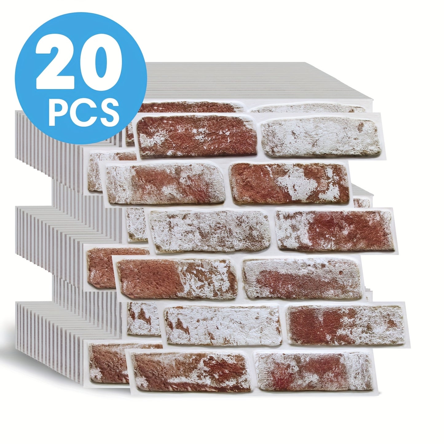 20pcs Pack Self-Adhesive PVC Faux Brick Wall Panels - Realistic 3D Textured Peel and Stick Panels Suitable for Fireplace Surround, Kitchen Backsplash, DIY Brick Installation