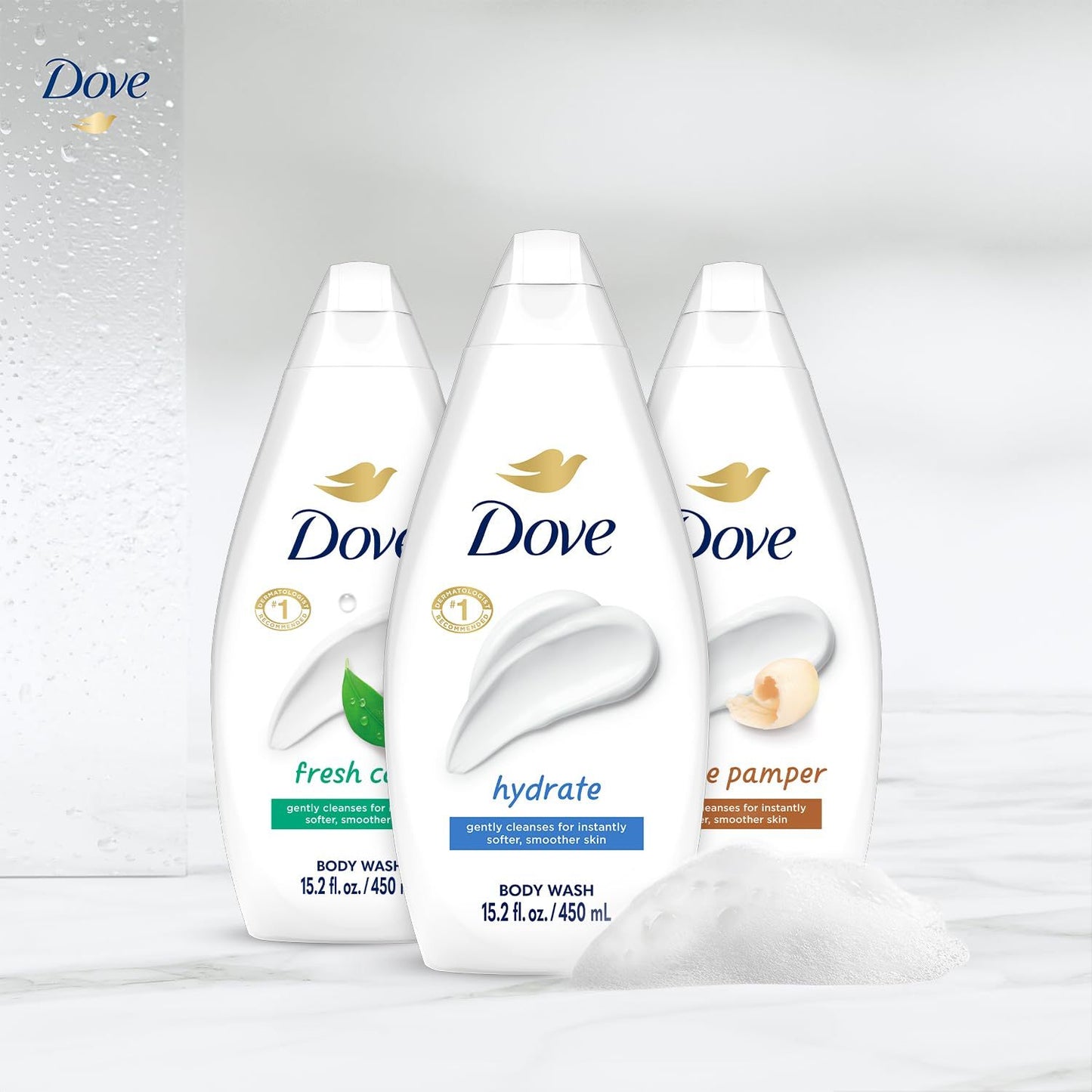 Dove Body Wash 3ct Variety Mix Pack 450ml 15.2 fl oz Each Moisturizing Nourishing Shower Gel Set for Soft Smooth Skin Men Women Daily Use