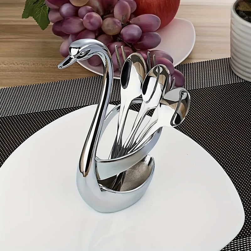 Elegant Stainless Steel Swan-Shaped Cutlery Rack, Modern And Novel Metal Decorative Plate, Creative Design, Suitable for Parties, Weddings And Family Use