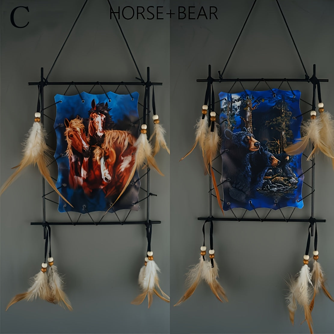 2pcs/SET Wolf Eagle Dream Catchers Canvas Printing Rectangle Shape Living Room Background Wall Layout, Wall And Door Decor, Suitable for TV Background Wall, Living Room, Entryway Wall And Other Decorations