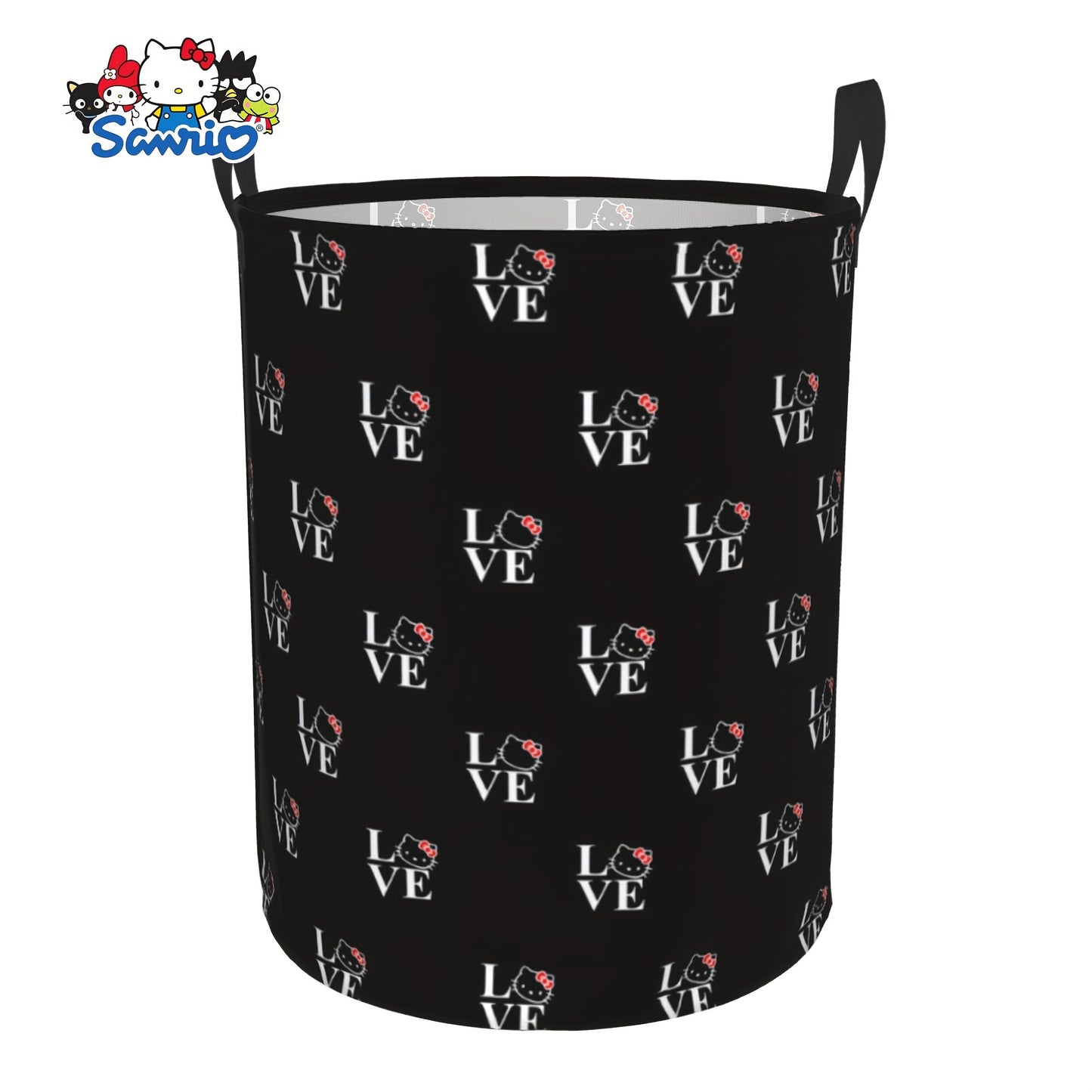 Sanrio Official Hello Kitty Laundry Basket - Cute Iconic Face Collapsible Hamper with Sturdy Handle, Portable Oxford Cloth Portable Storage Suitable for &, Laundry (), Laundry Baskets