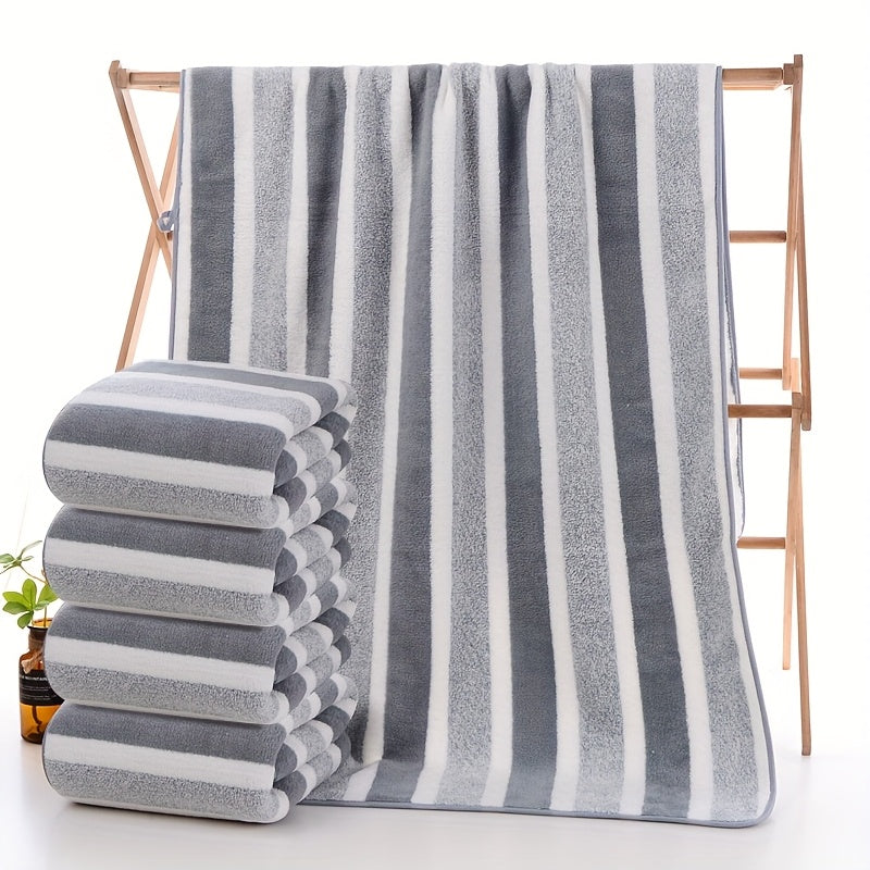 1/4pcs Striped Bath Towel Set, Beach Towel Bath Towel, Absorbent & Quick-drying Showering Towel, Super Soft & Skin-friendly Bathing Towel, For Home Bathroom, Ideal Bathroom Supplies Family Essentials.70x140cm/27.6x55.1 Inch.