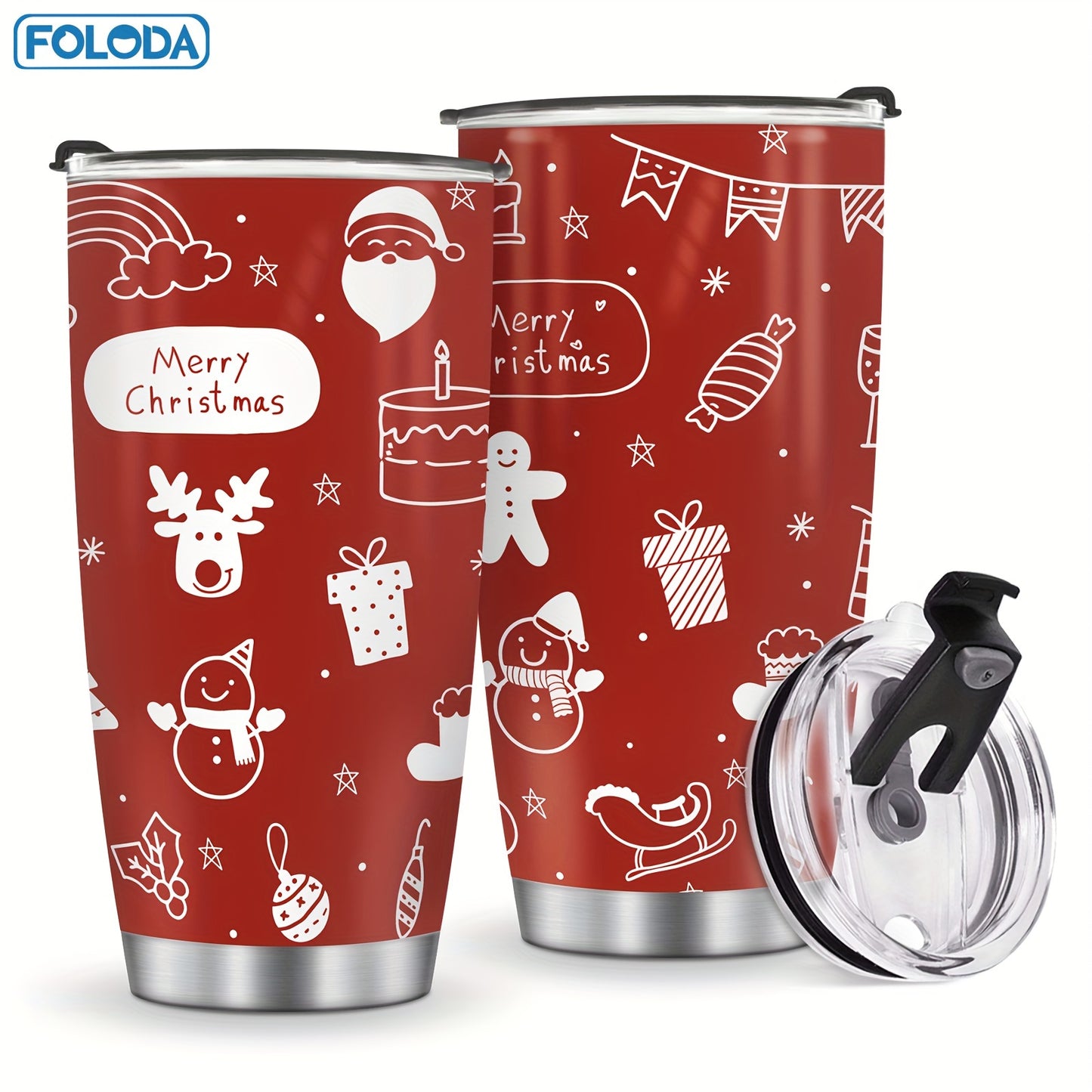 Foloda 1pc Red Truck Tumbler Christmas Patterns Tumbler Merry Christmas Gift Tumbler Stainless Steel Double Wall Vacuum Insulated Tumblers 20oz Coffee Travel Mug Xmas Gift Red Truck Gifts For Men Women Friend Parent Teacher Birthday