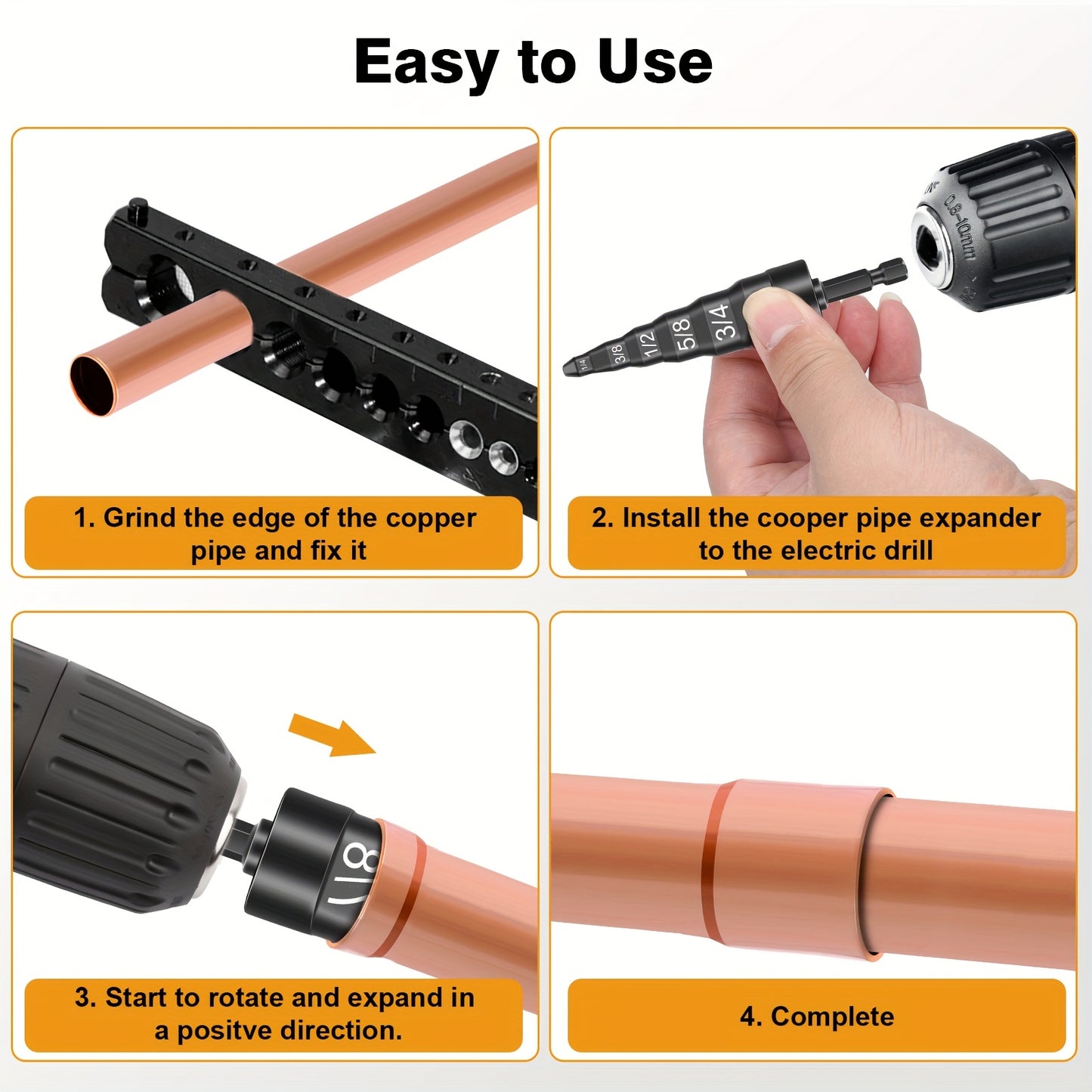 HVAC Repair Tool Set with Bit Holder, Air Conditioner Copper Pipe Tube Expander, Swaging Drill Tubing Set, 1/4", 3/8", 1/2", 5/8", 3/4", 7/8"