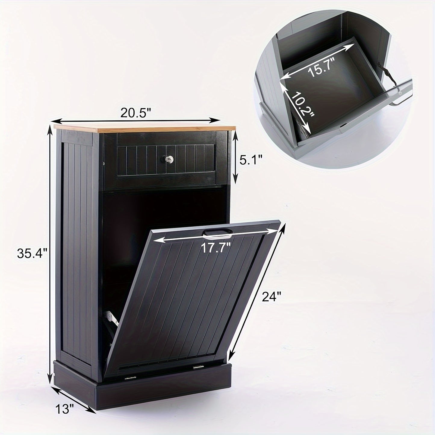 Single Trash Cabinet Tilt Out Freestanding, Kitchen Trash Cabinet Laundry Hamper with Cutting Board, Wood Garbage Recycling Station Hideaway Trash Holder Drawers