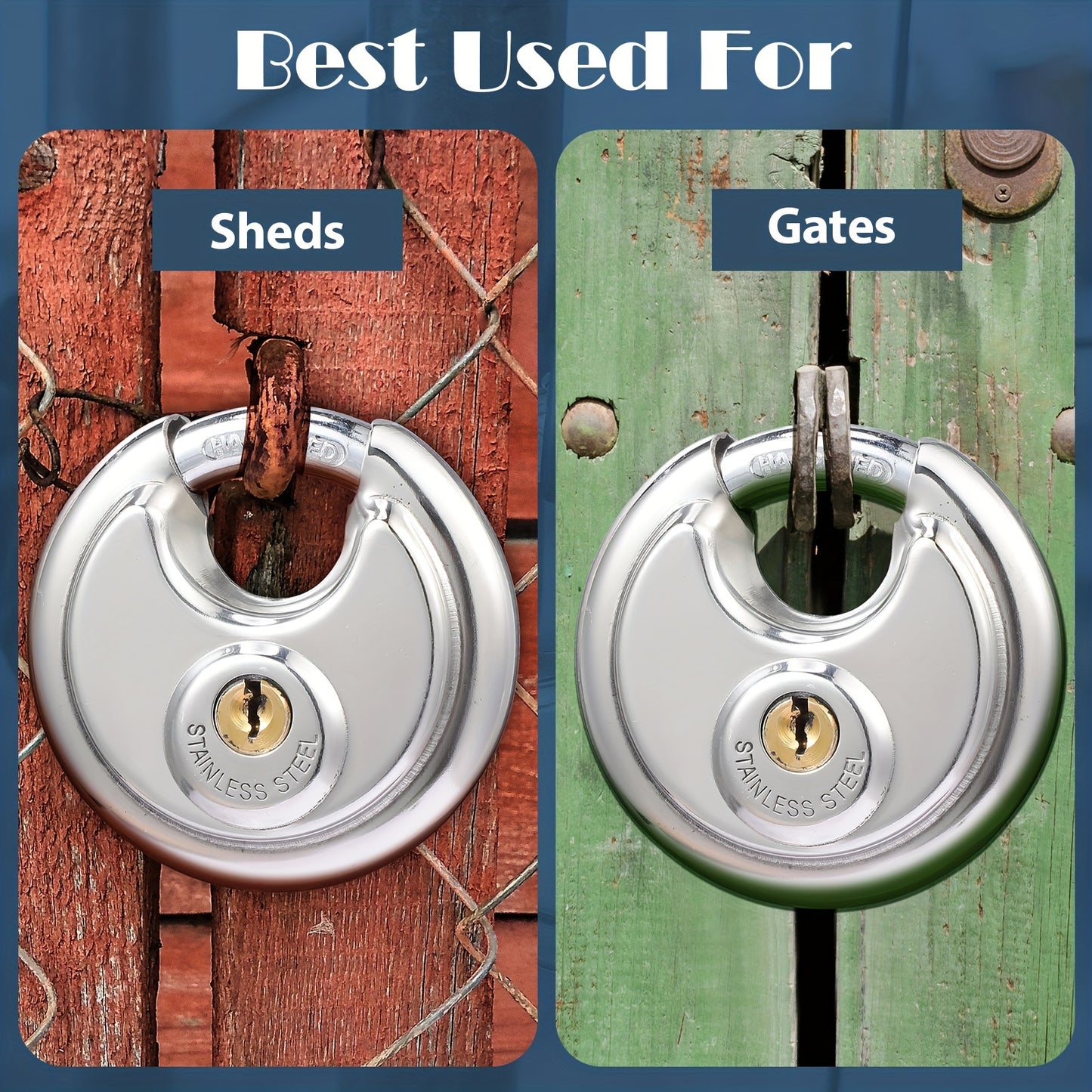 10pcs Padlocks Alike Keyed, Stainless Steel Pad Locks with Same Key Discus Lock 2-3/4 Inch Wide 3/8 Inch Diameter Shackle, Disc Lock for Outdoor Use, Storage Unit, Sheds, Garages And Fence